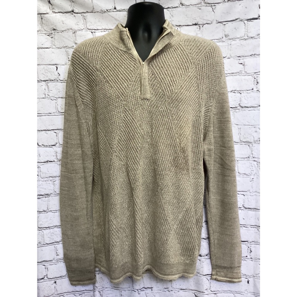 Tommy Bahama Mens XL Pima Cotton Quarter Zip Sweater Tan Textured Knit Pullover